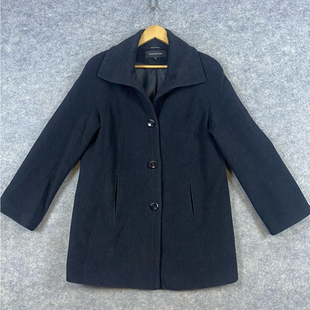 Jones New York Wool Cashmere Blend Coatโ Size 8 Black Classic Preppy Essential